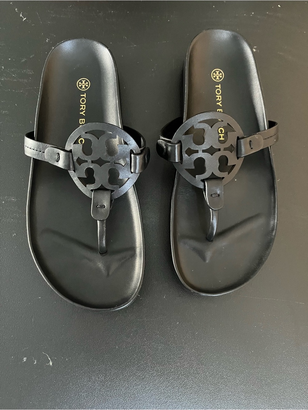 Tory Burch Black Miller Logo Slide Sandals